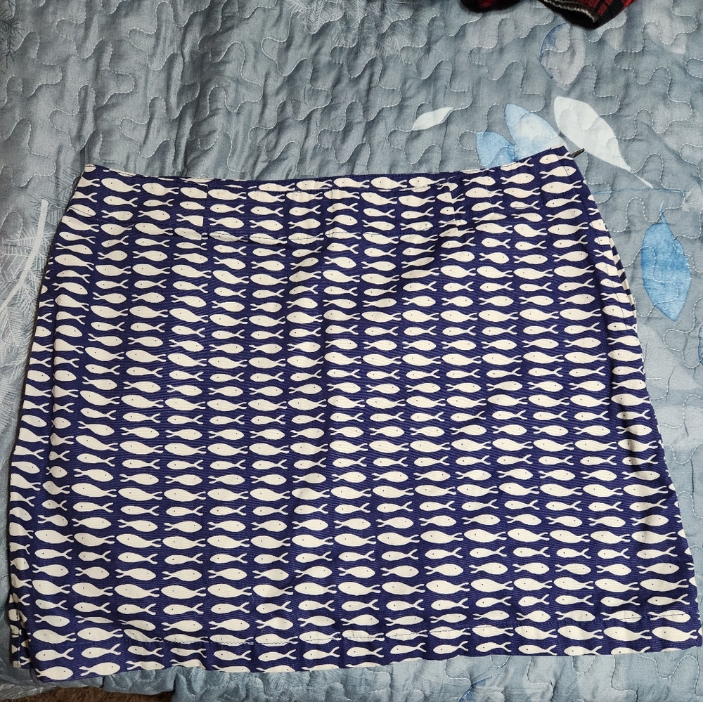 Garnet Hill Blue and White Mini Skirt - Picture 2 of 11